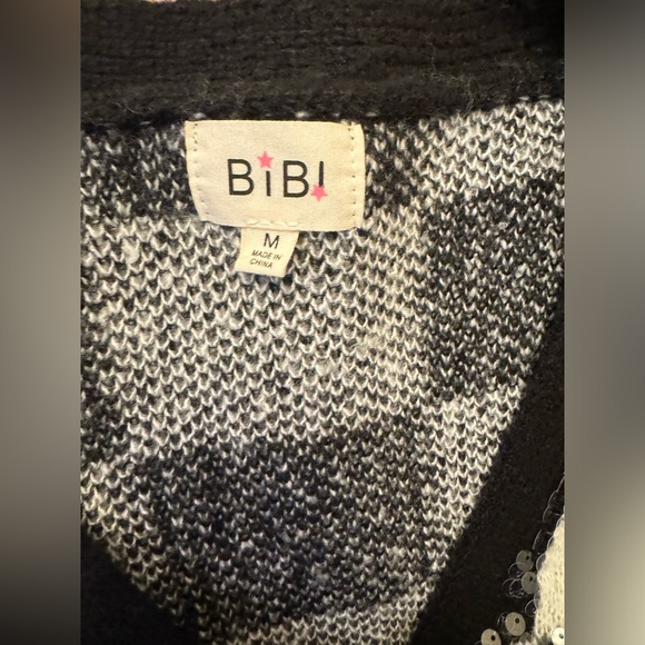 BiBi Black and White Checkered Sequin Cardigan - Picture 2 of 10